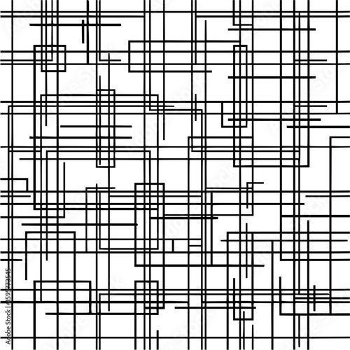 Abstract geometric pattern of intersecting black lines and rectangles on a white background design element