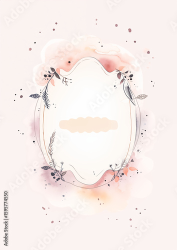 watercolor floral frame blank space for copy text pink floral pink drops splatter label card invitation book cover design
