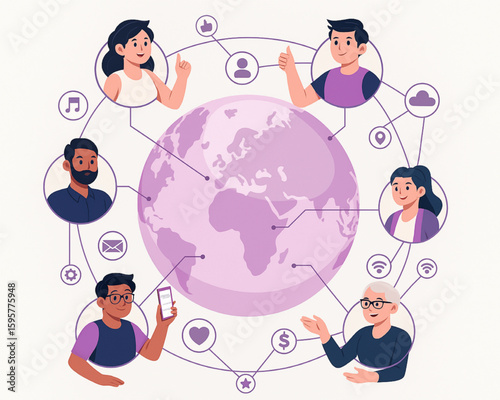 Engage global audiences with diverse team connecting worldwide via modern technology, celebrate international collaboration and seamless communication in a vibrant digital network