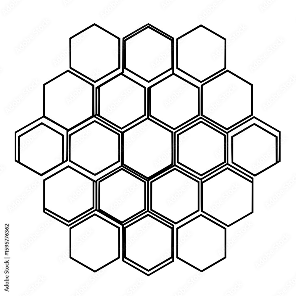 Obraz premium A collection of hexagons arranged in a honeycomb pattern with a black outline on a white background design