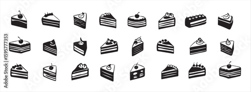 Cake Slice Illustrations Featuring Diverse Toppings and Artistic Designs.