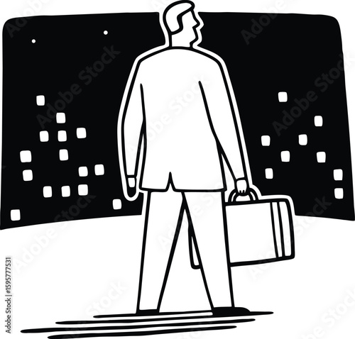 Businessman Icon Silhouette with Briefcase Standing View