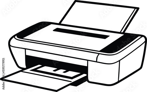 Modern Printer Silhouette Icon, Office Device for Printing