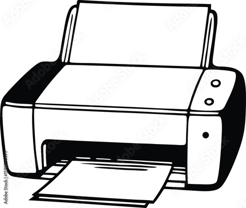 Modern Printer Silhouette Icon, Office Device for Printing
