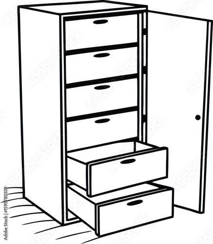 Drawer Cabinet Silhouette Icon, Office Storage Furniture