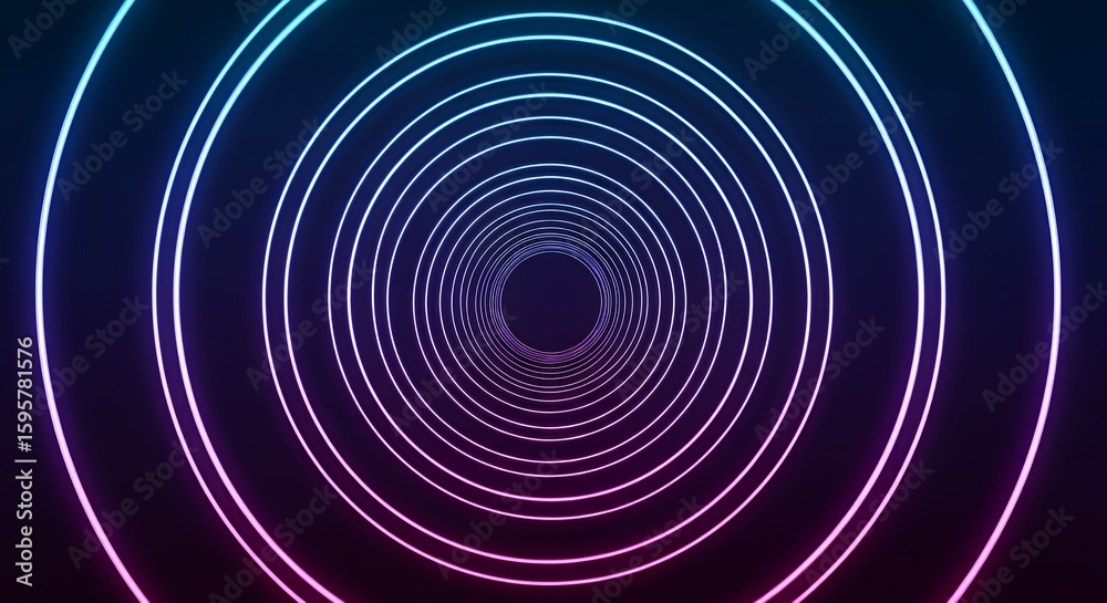Fototapeta premium Neon Circular Tunnel with Vibrant Blue and Pink Lights in Futuristic Style