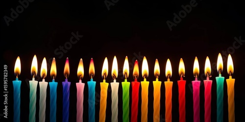 Vibrant array of lit birthday candles against a dark background,  candles,  festive