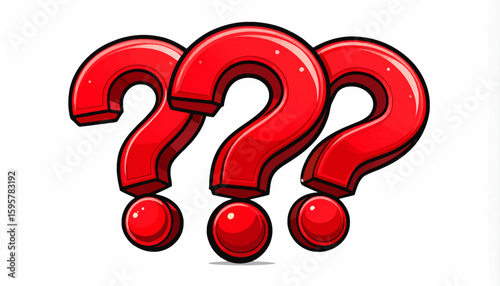 Three large, red question mark symbols are arranged closely together on a white background.