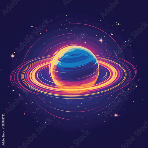 Abstract universe background with planet Saturn and ring around