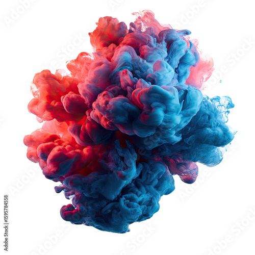 Vibrant swirling cloud of red and blue ink