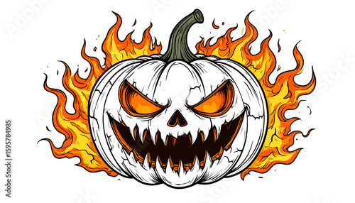 A stylized, fiery jack-o'-lantern with an angry expression.