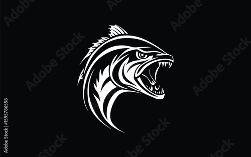 Aggressive Fish Logo  Tribal Fishing, Sport, Marine Tattoo Design