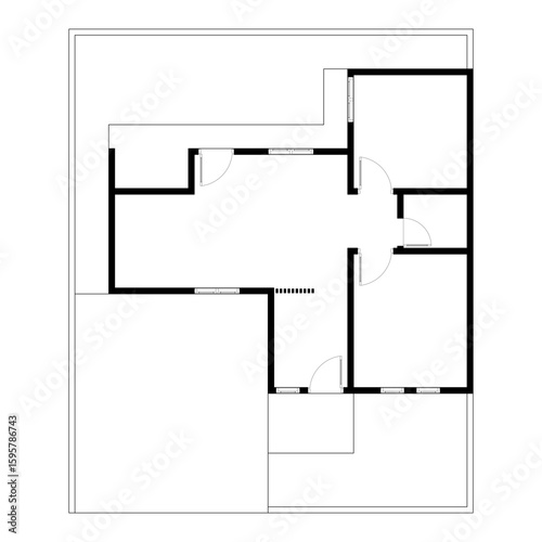 Black and White floor plan of a modern unfurnished house for your design. Suburban house vector blueprint. Architectural background.