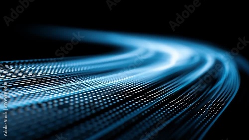 Abstract Blue Light Streaks on Black Background - Data Flow Visualization
