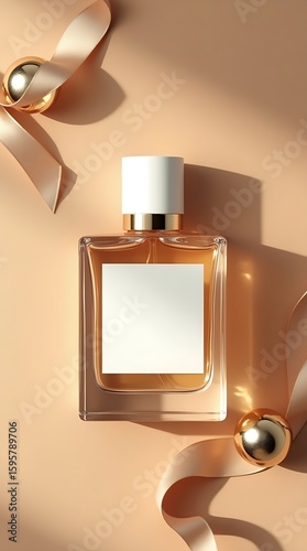 Glossy Christmas Perfume Mockup on Light Mocha with Gold Accent