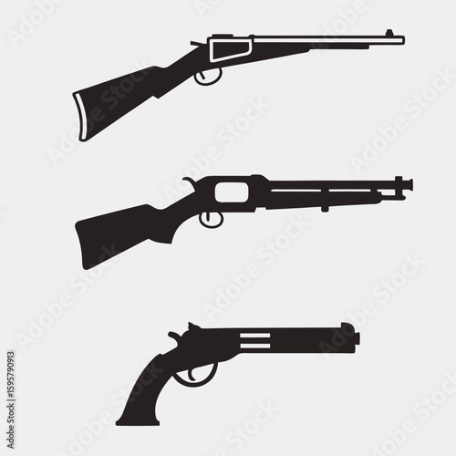 Collection of silhouetted firearms including rifles and shotguns set