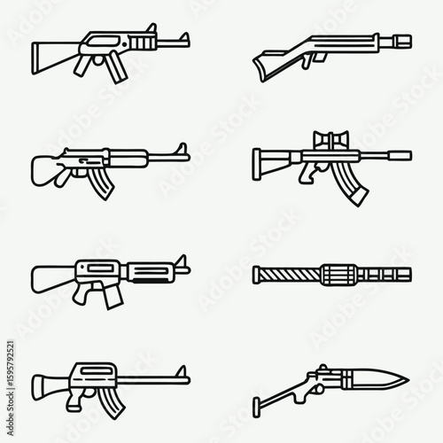 Collection of silhouetted firearms including rifles and shotguns set