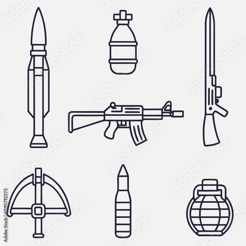 Collection of silhouetted firearms including rifles and shotguns set