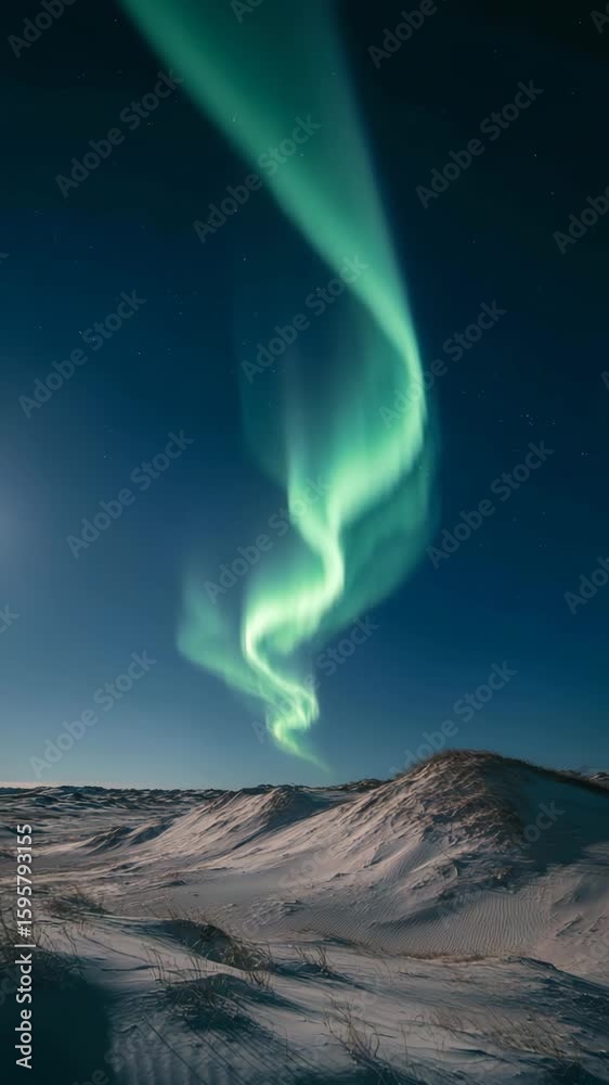 custom made wallpaper toronto digitalStunning aurora borealis display over a snow covered landscape under a moonlit night sky. Emerald green lights dance and swirl across the dark blue canvas.