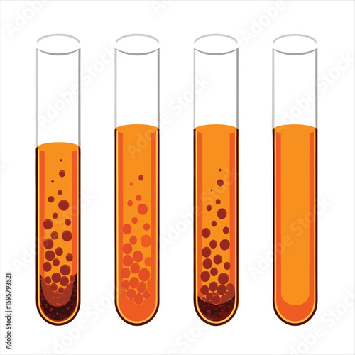 Scientific experiment vector illustration showing the process of sedimentation or particle separation in test tubes
