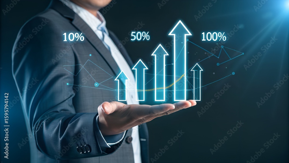 Fototapeta premium Businessman showing business target planning development leadership and customer target group, investment growth and success development, achivement, goal, strategy, finance concept