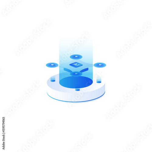 Drone isometric vector illustration. The concept of artificial intelligence processing drone. Good for websites, banners, and landing pages