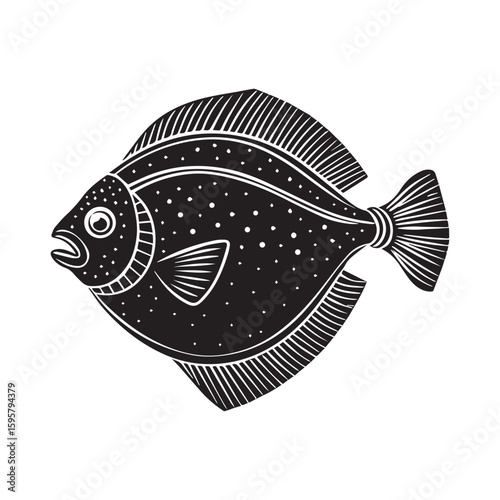 flounder fish silhouette vector illustration logo style design 