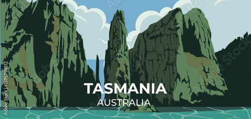 Tableau sur toile Tasman peninsula port Arthur Australia landscape illustration travel