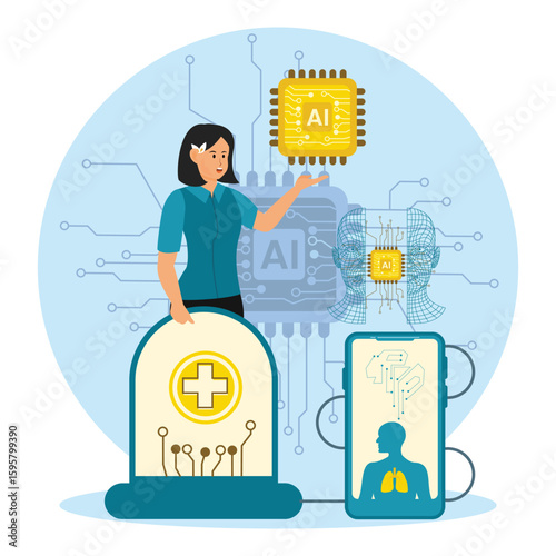 Woman Demonstrating AI Integration in Healthcare and Technology Systems.