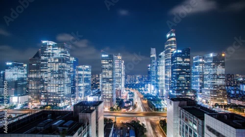 Time-Lapse of Modern City at Night with Traffic Light Trails