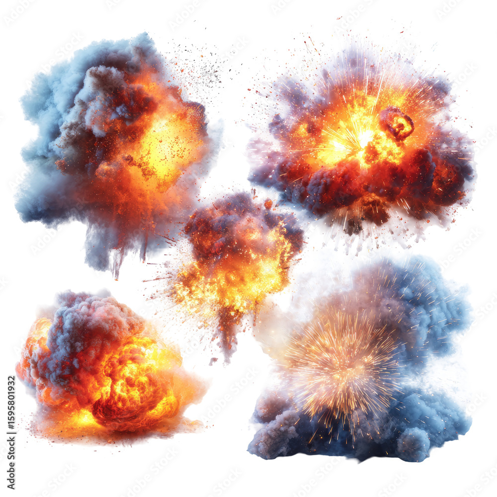 Fototapeta premium Multiple explosions in a starburst pattern