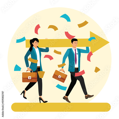 Teamwork Concept. Business Professionals Collaborating and Moving Toward Success.