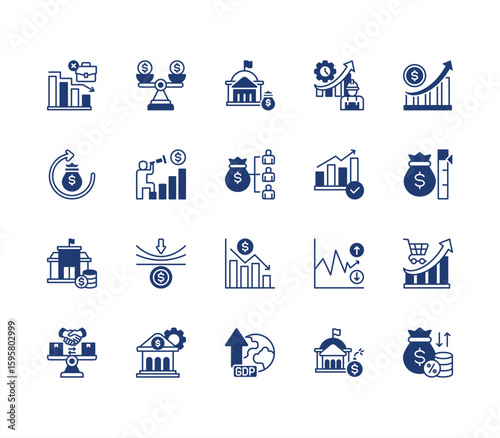 Macro Economy editable stroke icon set