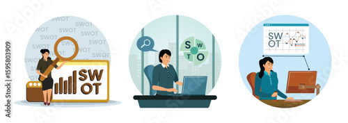 SWOT Analysis. Businesswoman Conducting SWOT. SWOT Data analysis.