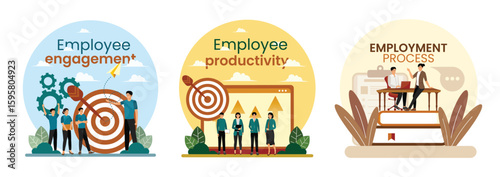 Employee engagement concept. Employee productivity and performance tracking. Employment process.