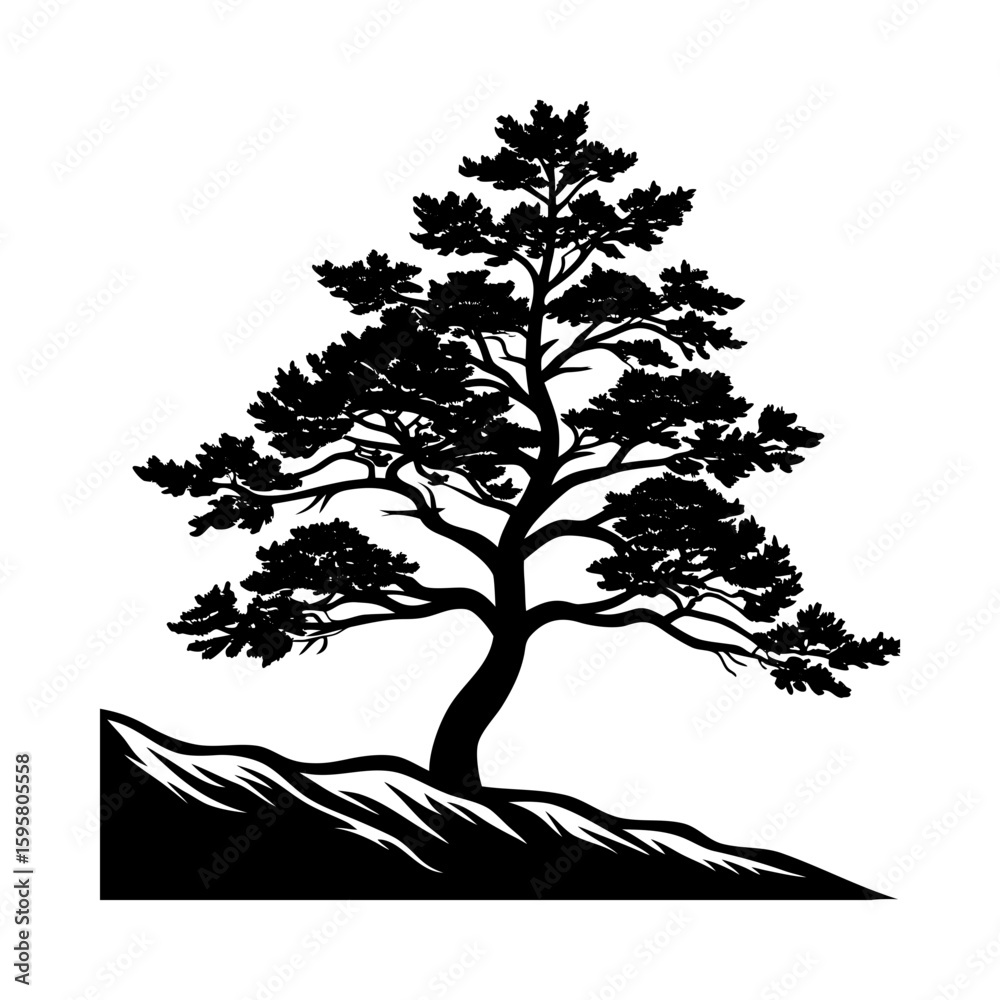Obraz premium Silhouette of a beautiful tree vector illustration nature landscape design scenic element for print and web use