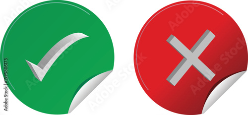 Green Check Mark and Red Cross Icons – Correct and Wrong Symbols for Approval, Error, or Validation Use