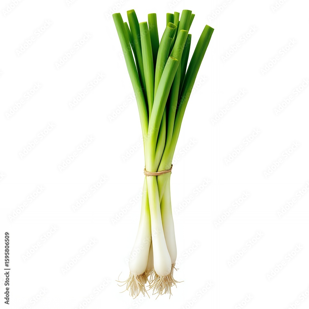 Fototapeta premium Fresh green onions tied with twine spring scallions