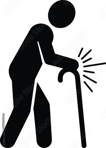 Vector art of silhouette of an old man walking with a cane
