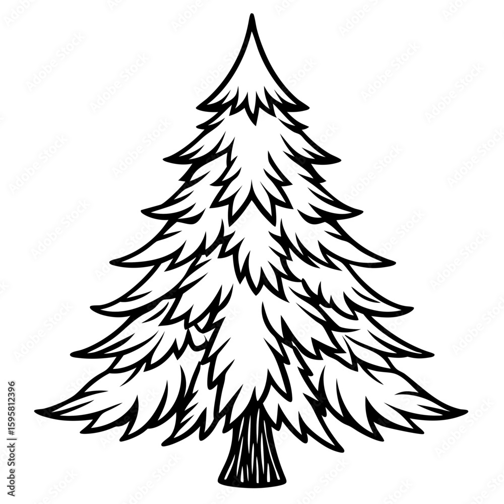 Obraz premium Winter Pine Outline Vector Design