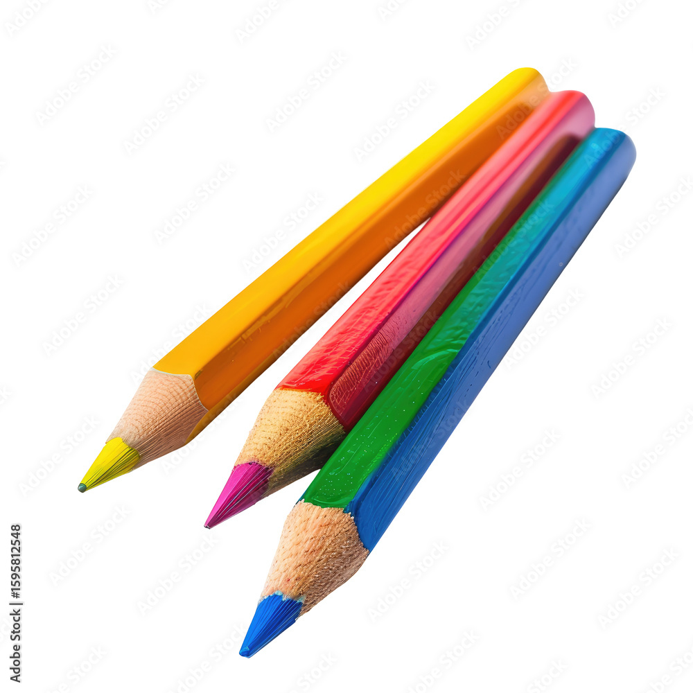 Fototapeta premium Three colorful pencils angled diagonally