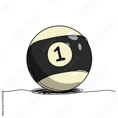Cartoon illustration of a billiard ball with number one  
