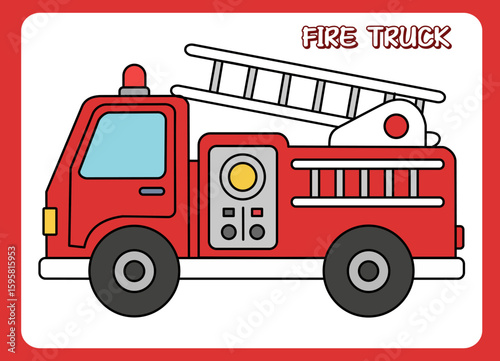  fire truck  in cartoon design graphics illustration icon isolated flat vector
