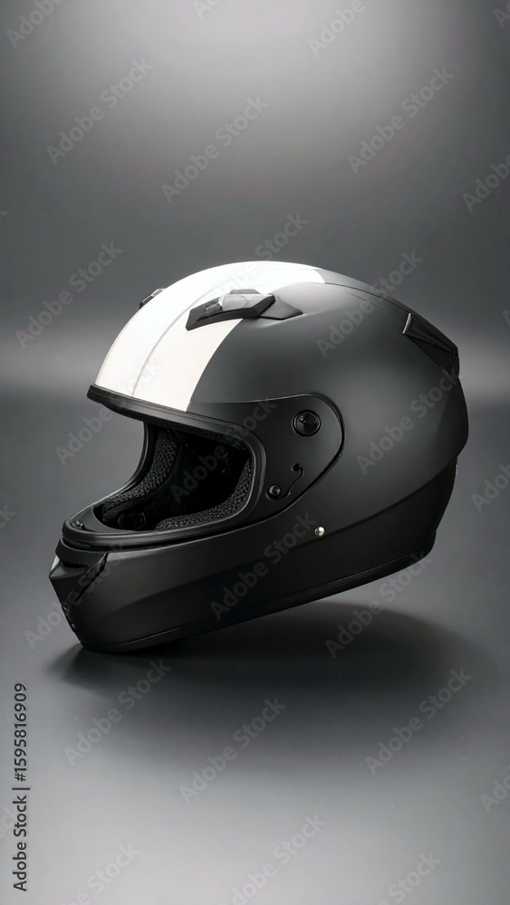 Fototapeta premium Modern matte black motorcycle helmet for safety