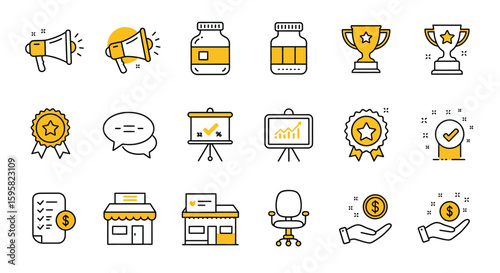 Flat Business Icons with Yellow Highlights