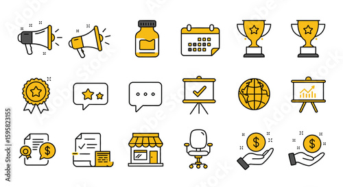 Flat Business Icons with Yellow Highlights