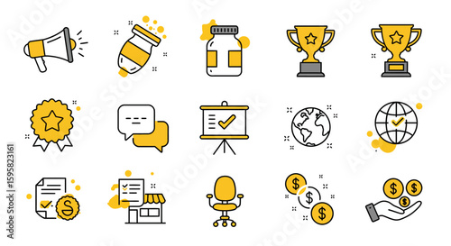 Flat Business Icons with Yellow Highlights