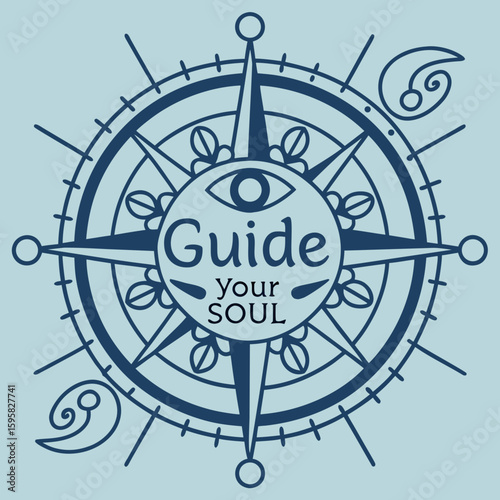 Compass Rose with Eye and Text Guide Your Soul Illustration