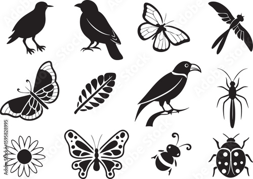 Birds and Insects Silhouette Clipart  Elegant Nature Vectors