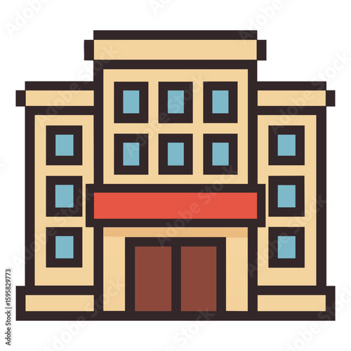 Pixel Art Building: Office, School, Hospital, Commercial Property Illustration